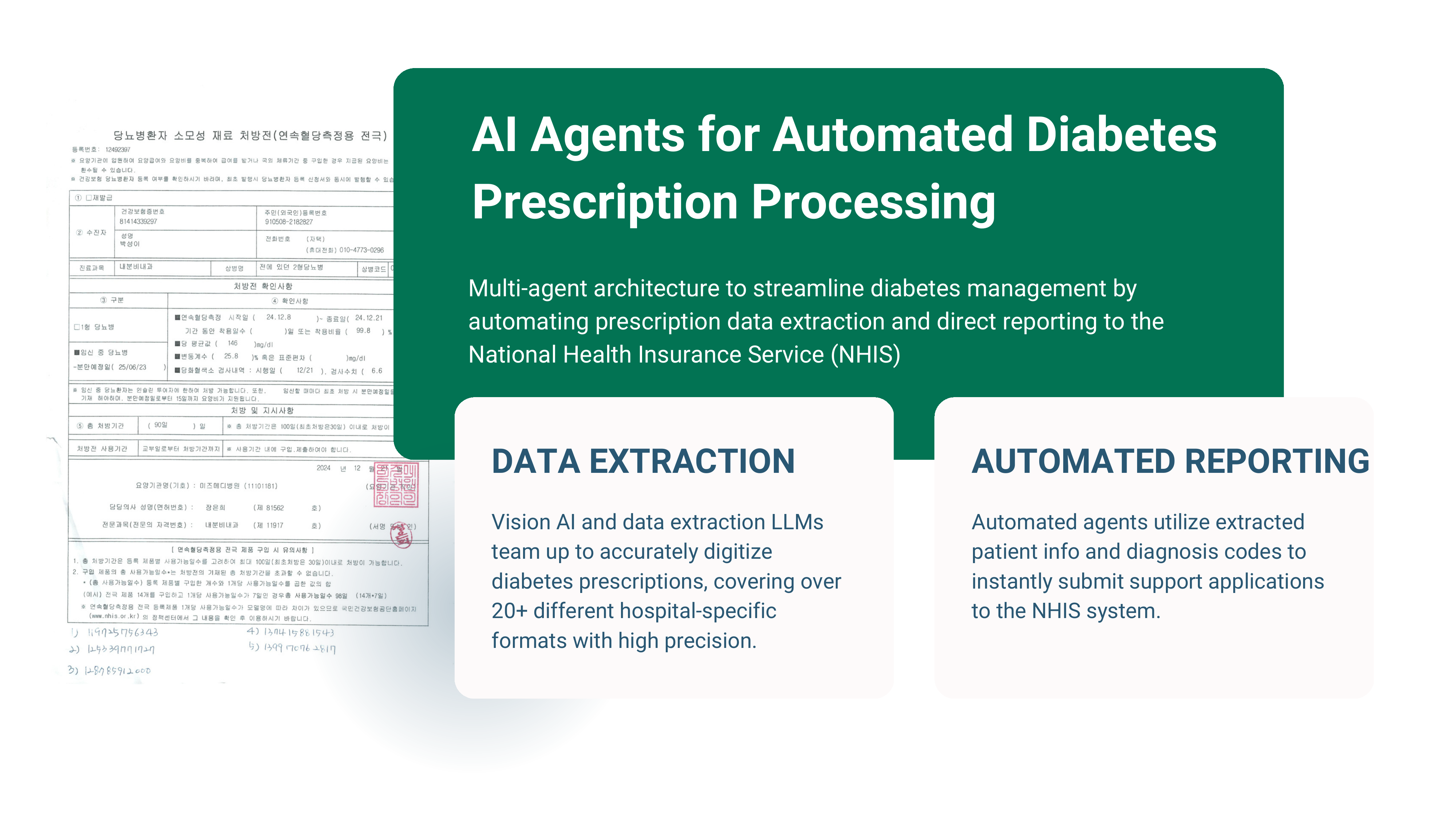 Diabetes prescription OCR processing — multi-format extraction from hospital prescriptions with automated NHIS reporting